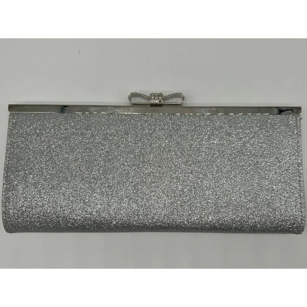 I.N.C. Carolyn Sliver Glitter Clutch Purse Women's Bag